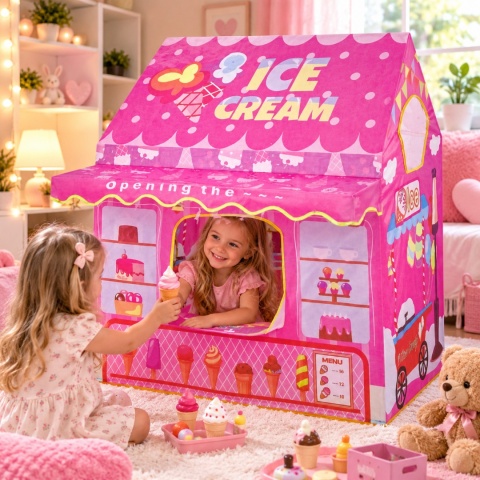 Namiot Księżniczki Ice Cream Lodziarnia dla Dzieci Różowy Światełka Gwiazdki