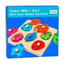 Drewniana Układanka Edukacyjna Dinozaury Puzzle z Uchwytami Kolorowe