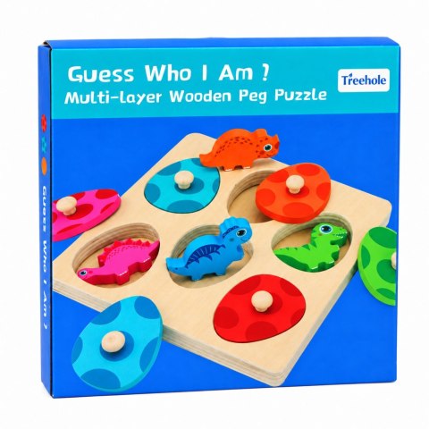 Drewniana Układanka Edukacyjna Dinozaury Puzzle z Uchwytami Kolorowe
