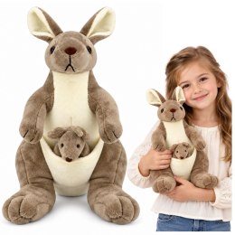 Pluszowa Maskotka Kangurzyca Przytulanka Kangur z Małym Beżowy 30 cm