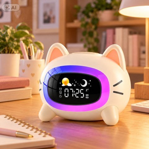 Wielofunkcyjny Budzik Zegar Elektroniczny Lampka Nocna Trener Snu Kotek