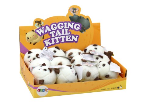 Pluszowy Kotek Naciągany Skacze Kręci Ogonkiem Maskotka Biały 12 cm