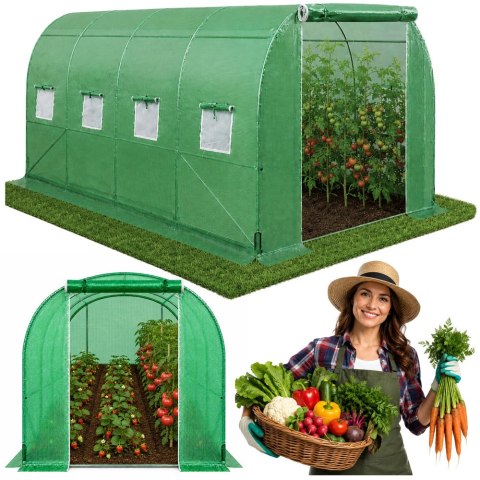 Tunel Ogrodowy Foliowy Szklarnia Na Warzywa Okna Zielony UV 4,5x2x2 M 9M²