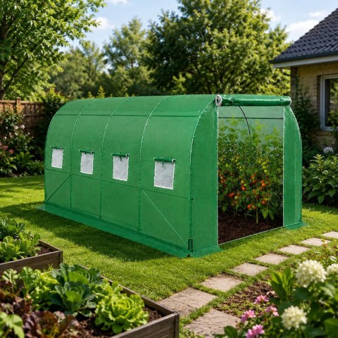 Tunel Ogrodowy Foliowy Szklarnia Na Warzywa Okna Zielony UV 4,5x2x2 M 9M²