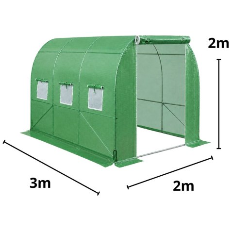 Tunel Ogrodowy Foliowy Szklarnia Na Warzywa Z Oknami Zielony UV 2x3 M 6M²