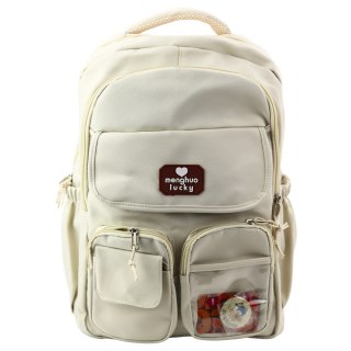 Plecak Miejski Szkolny Kapibara Brelok Przypinki Beżowy Kremowy 25L 42cm