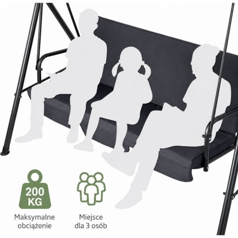 Huśtawka Wolnostojąca Trzyosobowa Ogrodowa Bujana Materac Szara