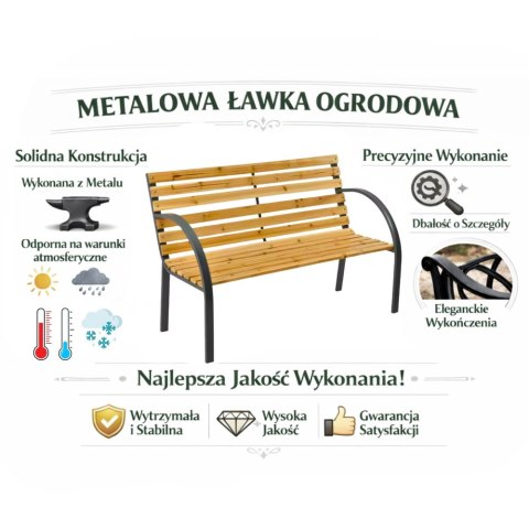 Ławka Ogrodowa Drewniana Metalowa Ławeczka Parkowa z Oparciem