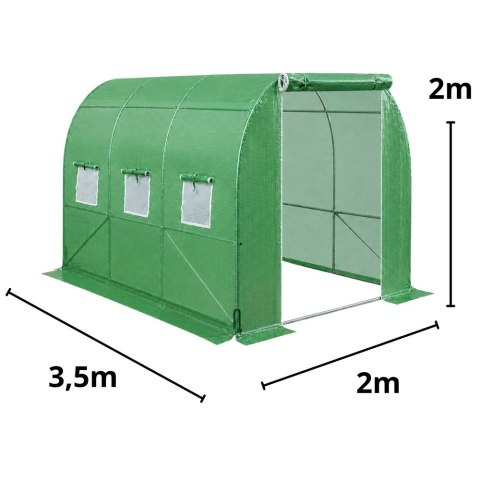 Tunel Ogrodowy Foliowy Szklarnia Na Warzywa Okna Zielony UV 3,5x2x2M 7M²