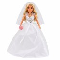 Lalka Anlily w Sukni Ślubnej Z Cekinami Panna Młoda Welon Bukiet Tort