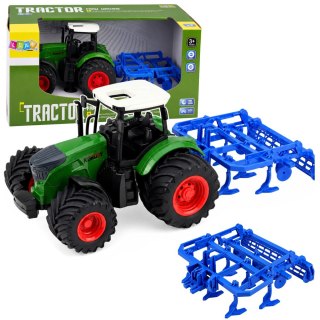 Traktor Rolniczy Farmerski Z Kultywatorem Agregat Uprawowy Zielony 1:24