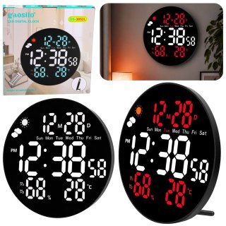 Zegar Ścienny Cyfrowy LED Data Temperatura Wilgotność Alarm Pilot 25 cm
