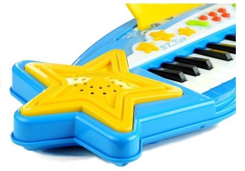 Duży Keyboard Elektroniczny Dla Dzieci 37 Klawiszy MP3 Mikrofon Niebieski