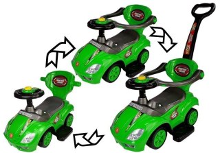 Jeździk z Pchaczem Dla Dzieci Mega Car 3w1 Piszczek Schowek Zielony