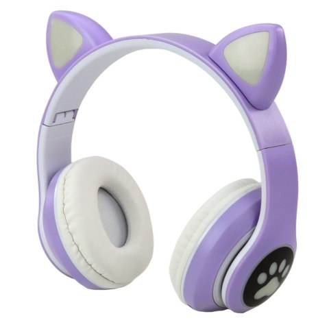 Słuchawki Bezprzewodowe Dla Dzieci Nauszne Bluetooth Kocie Uszy Fioletowe
